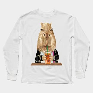 Capybara drinking Cocktail Long Sleeve T-Shirt